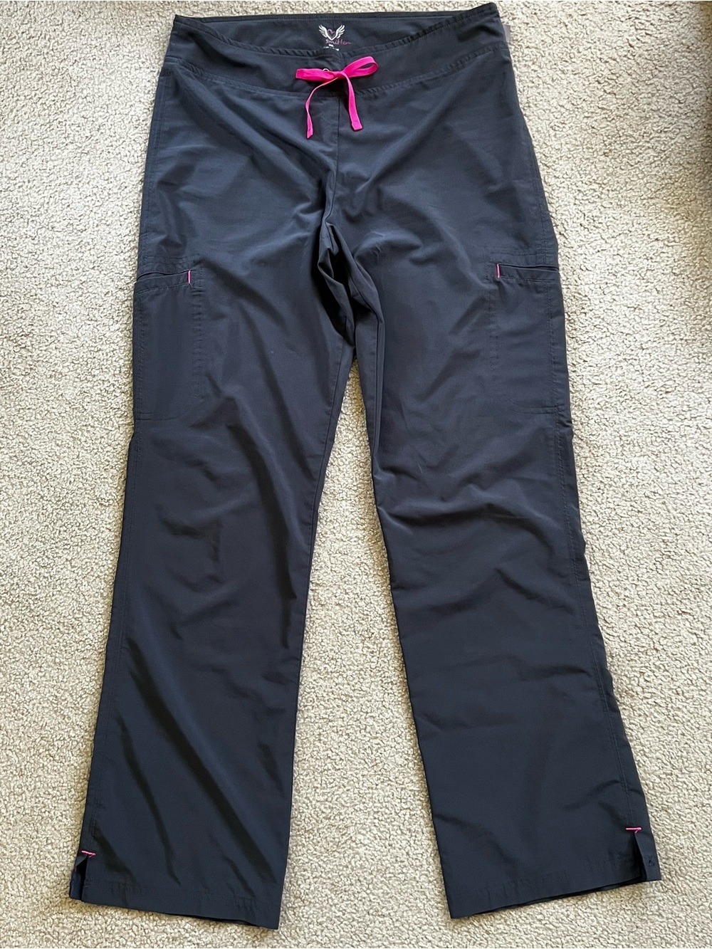 smitten Black Scrub Pants with Hot Pink Drawstring Accents